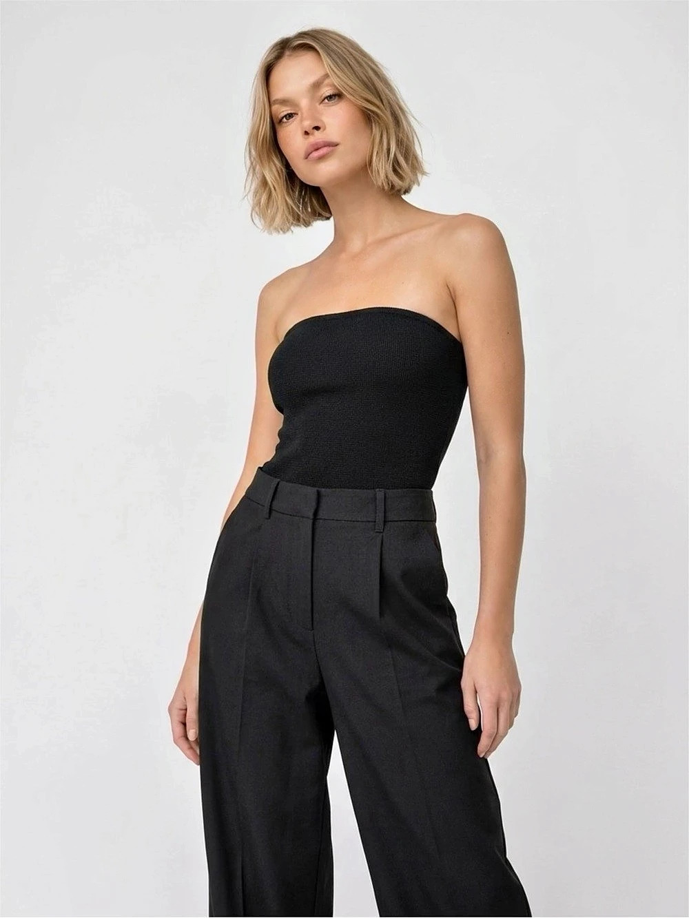 Gap Strapless Drop-Waist Mixed Media Jumpsuit Black Large